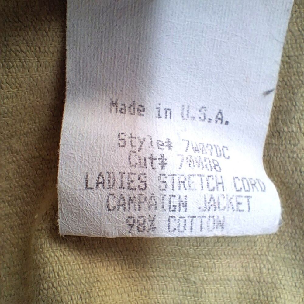 True Grit Ladies Stretch Cord Campaign Jacket Tan Mustard Size L - Picture 11 of 12
